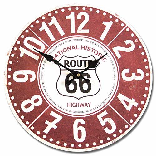 アメリカンウォールクロック 時計 34cm (ルート66 赤 A005) 壁掛け時計 ROUTE66 大きい ヴィンテージ風 ガレージ バイクの画像1