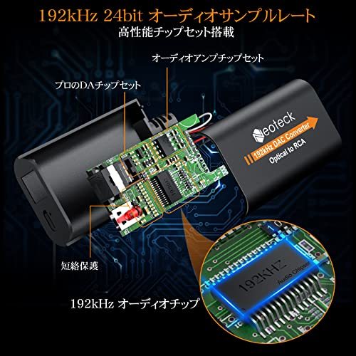 Neoteck 192KHz 光デジタル to RCA 音声変換器 デジタル to アナログ 音声変換器 音声アンプチップ搭載 Toslinkの画像4
