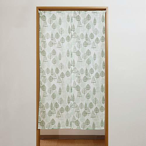 Sunny day fabric のれん ノルディック リーフ＆木立 幅85cm x 丈150cm 北欧デザイン コットン100％