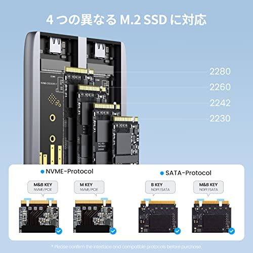 GiGimundo デュアルベイM.2 NVME+SATA SSDエンクロージャー、M2 SSD 外付けケースアダプター_画像3