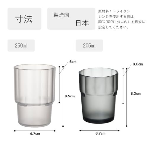 石川樹脂工業 タンブラー お冷グラス クリア 215ml 直径6.3×高さ8.3cm 割れないグラス トライタン 食洗機対応 耐熱100度 日本_画像7