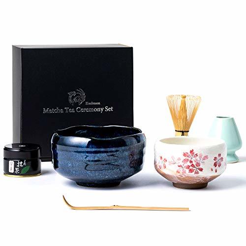おうち時間 グッズ 芳香園 茶道具 お抹茶6点セット 初心者 (抹茶 抹茶茶碗 茶筅 茶筅くせ直し 茶杓 説明書) (ペア茶碗 碧釉・平安桜)