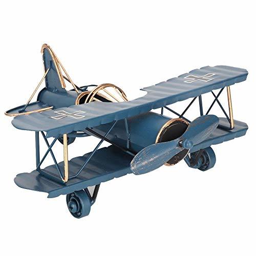レトロ調 ブリキ 飛行機 戦闘機 複葉機モデル ヴィンテージ飛行機 ギフト コレクション オフィス 家 装飾 おもちゃ(ブルー)_画像6