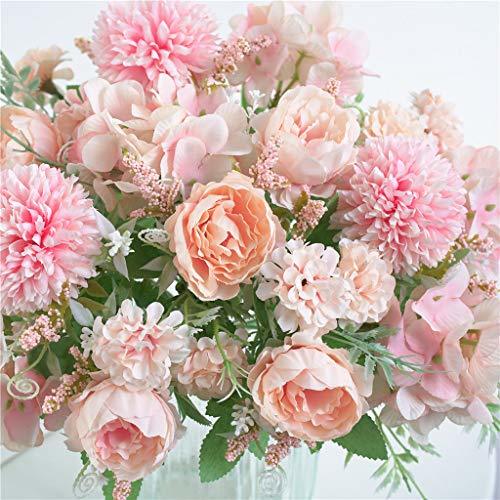 KIRIFLY 造花 絹の花 花嫁ブーケ結婚式フラワー テーブル中央装飾プラスチック アジサイ牡丹 カーネーション (ピンク)_画像5