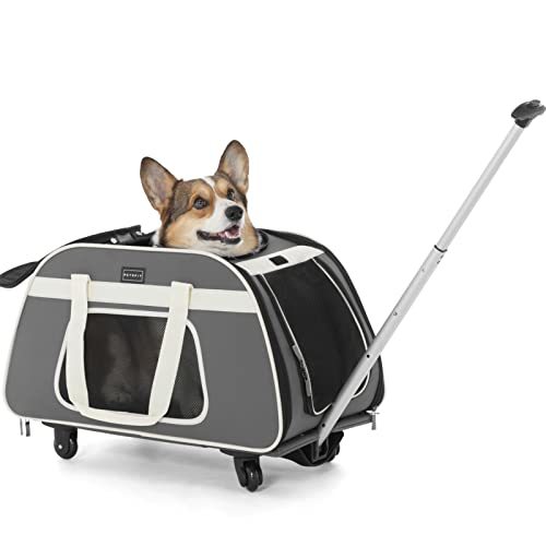 Petsfit pet Carry with casters carry cart for pets carry bag dog cat ( gray + white )