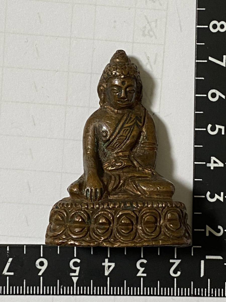 仏教美術銅製 釈迦 牟尼 如来 仏像 置物 黄赤銅色 真鍮 時代物 骨董_画像7