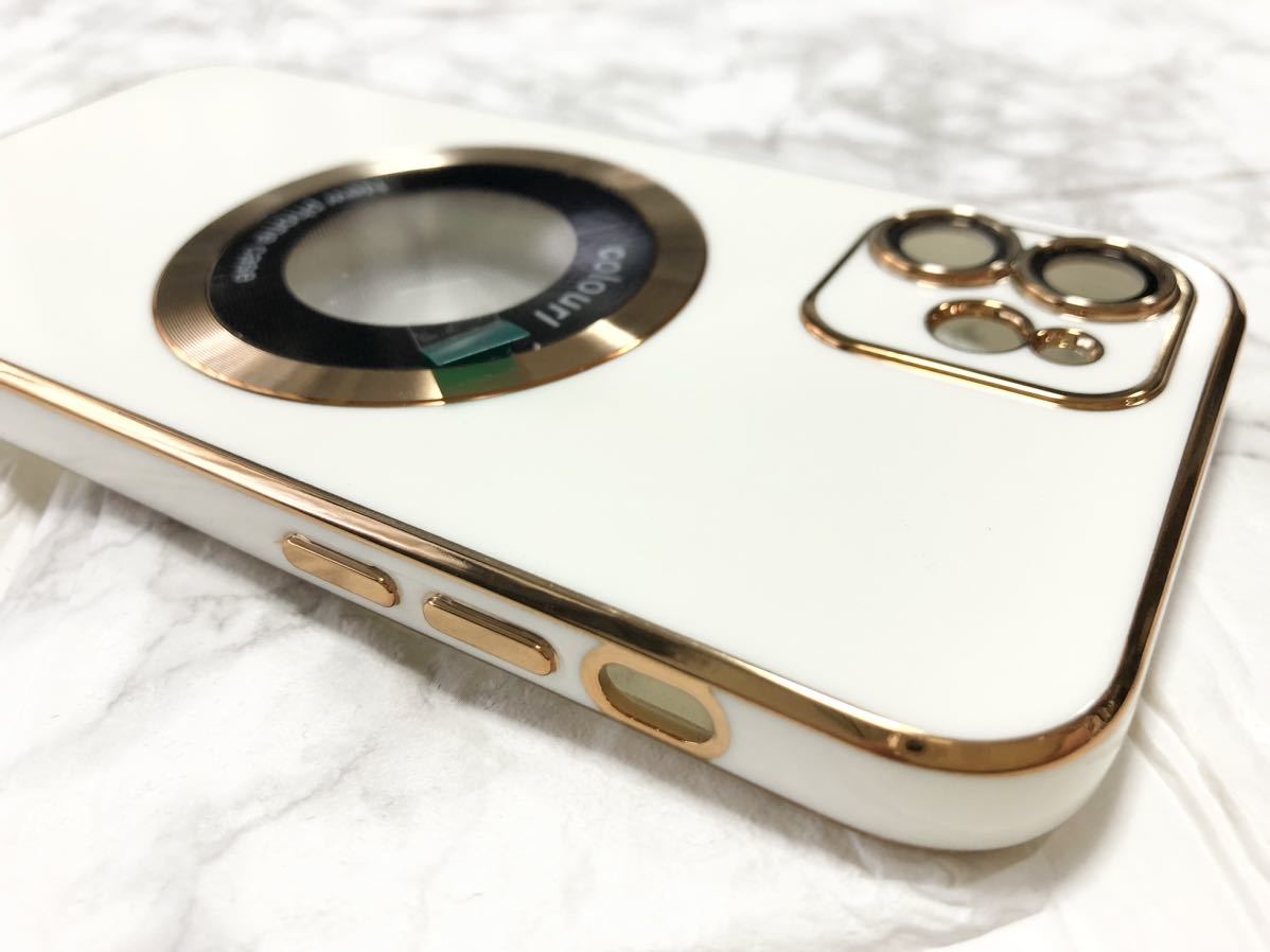 実物写真あり iPhone12 ケース MagSafe white gold ホワイト ゴールド 白 金 おしゃれ かわいい iPhone アイフォン ワイヤレス充電 耐衝撃_画像8