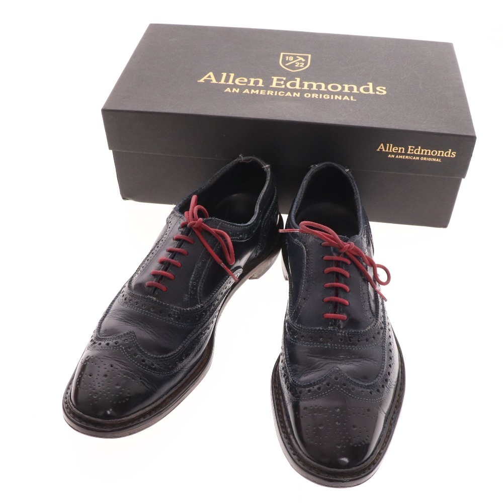 ■ アレンエドモンズ 靴 シューズ ウィングチップ ブローギング ビジネスシューズ メンズ 10D ネイビー 箱付き_画像9