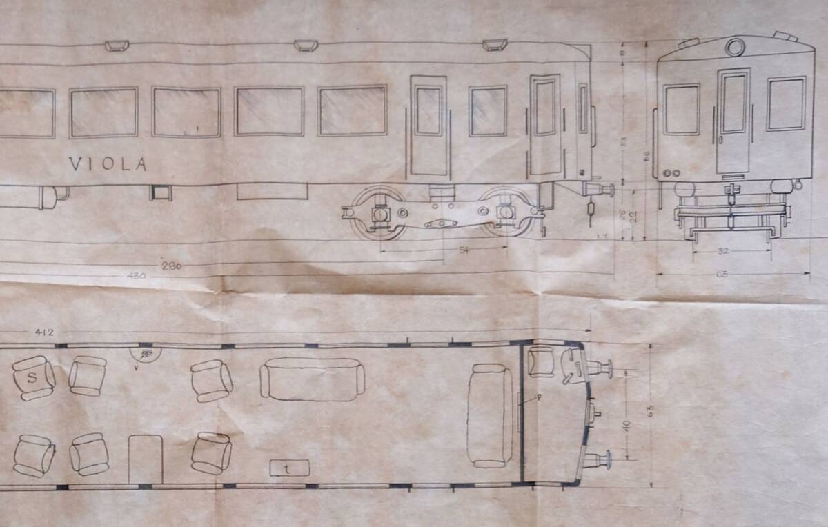 f24022213〇鉄道資料 A3サイズ手書き図面 鉄道模型図面 Oゲージ用 電車 VIOLA 戦後 昭和年代〇和本古書古文書_画像2