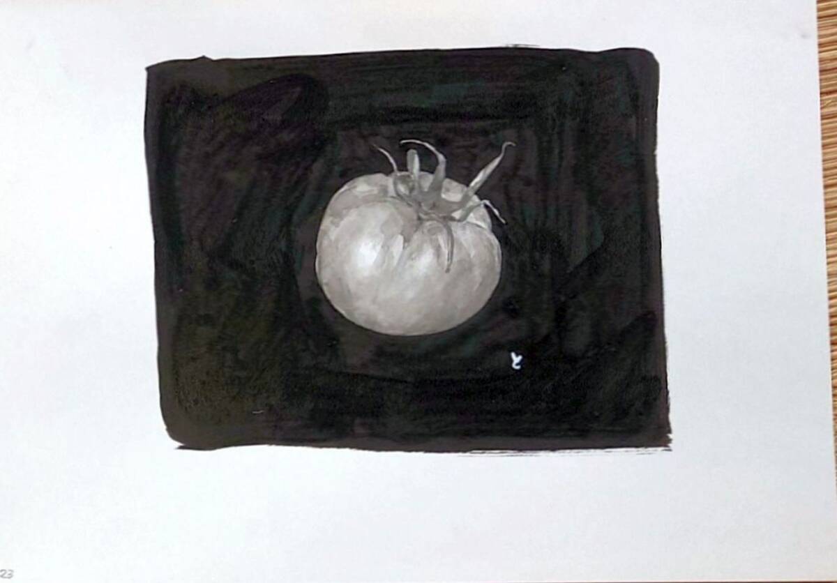 f240202023〇頓田室子 自筆肉筆 やさいシリーズ トマト 全直筆サイン原画「と」 画稿 昭和時代〇インテリアに_画像1