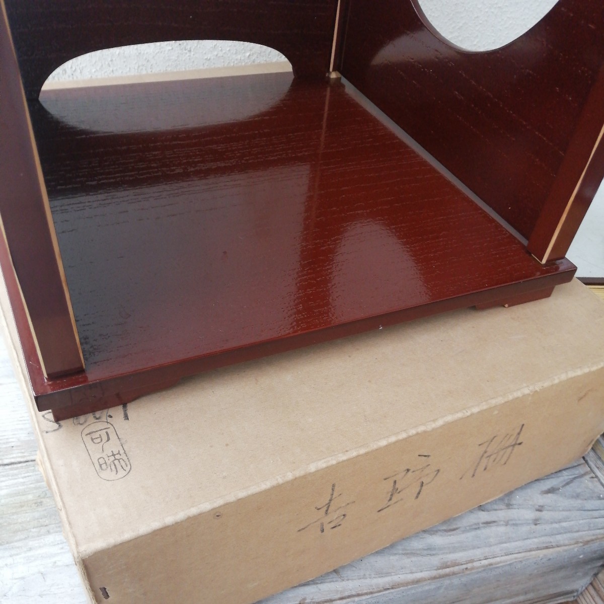 吉野棚　組み立て式　木製　茶道具　棚　茶棚　漆　漆器　紙箱_画像9