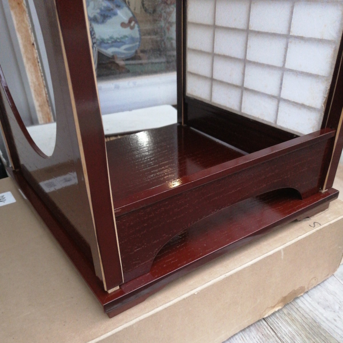 吉野棚　組み立て式　木製　茶道具　棚　茶棚　漆　漆器　紙箱_画像10