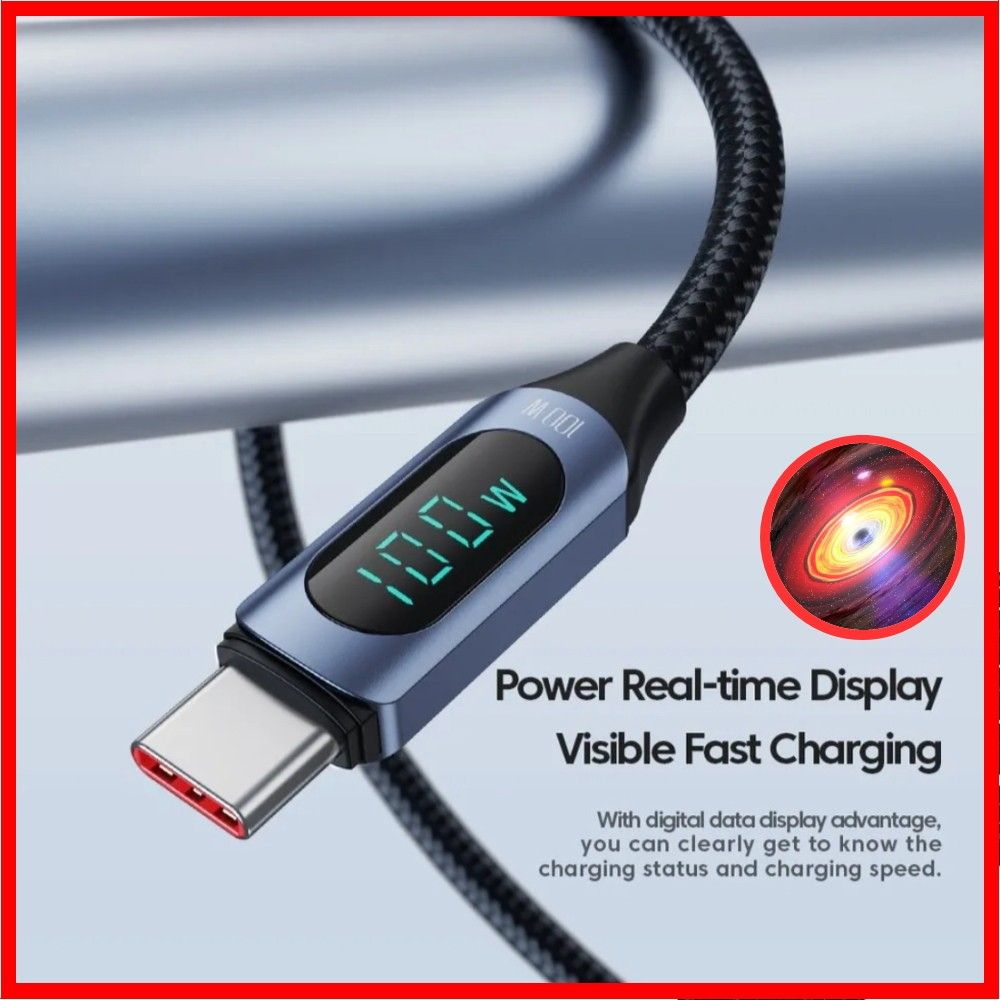 急速充電対応 LED ディスプレイ 表示 USB Type-C  to Type-C 充電ケーブル PD 100W 1m ブラック