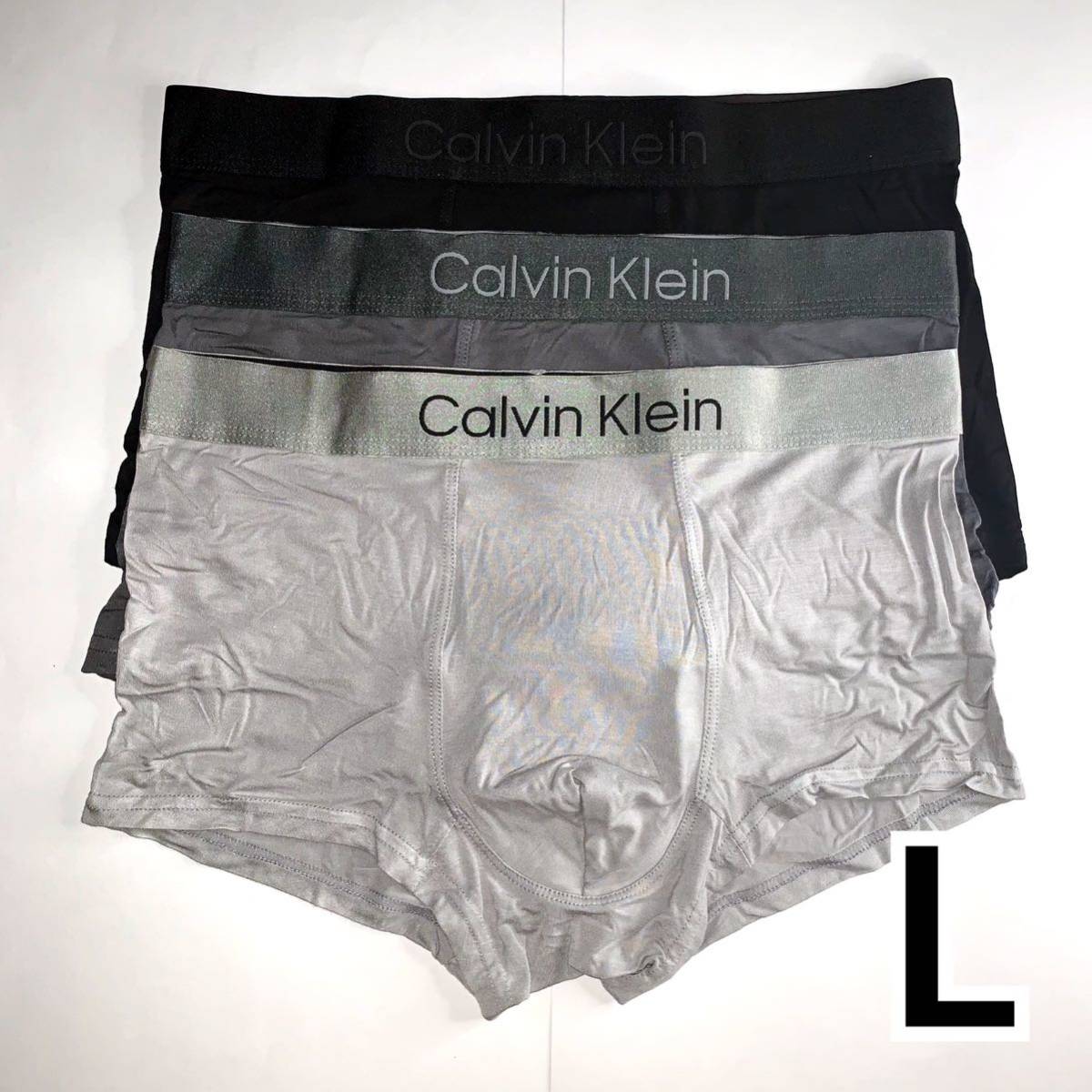 Calvin Klein ボクサーパンツ BLACK Lサイズ 3枚セット ブラック ダークグレー ライトグレー 送料無料 最短発送 カルバンクラインの画像3