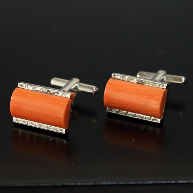 ◆◇珊瑚 /スウィヴル(レバー)式 カフスボタン cuff links◇◆ヴィンテージのお洒落なアクセサリー men's dby12237-c