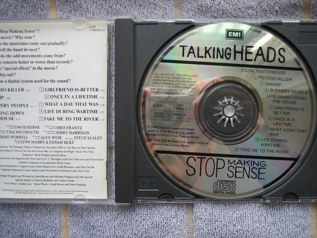 CD　80年代名盤　トーキングヘッズ　Stop Making Sense　輸入盤・中古品　ライヴ　Talking Heads　デヴィッドバーン　David Byrne_画像2