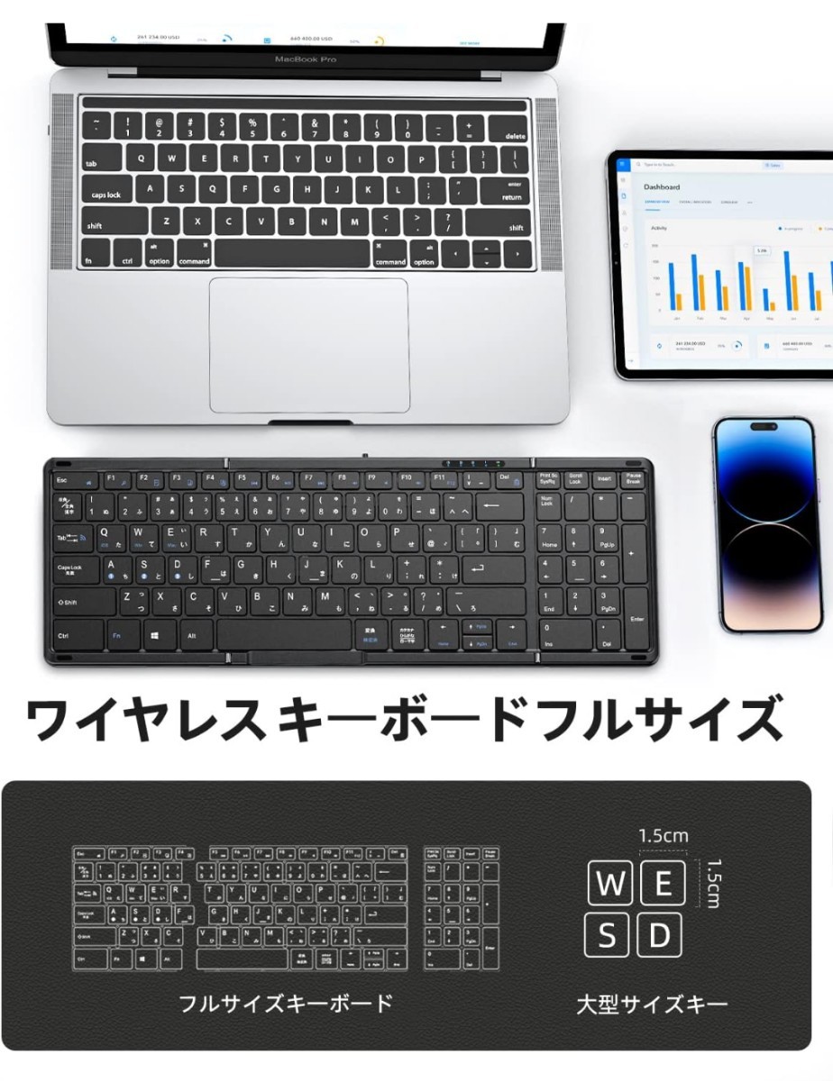 0602u2718 Omikamo キーボード Bluetooth 折り畳み式 ipad キーボード ワイヤレス テンキー付 日本語配列 マルチペアリングの画像4