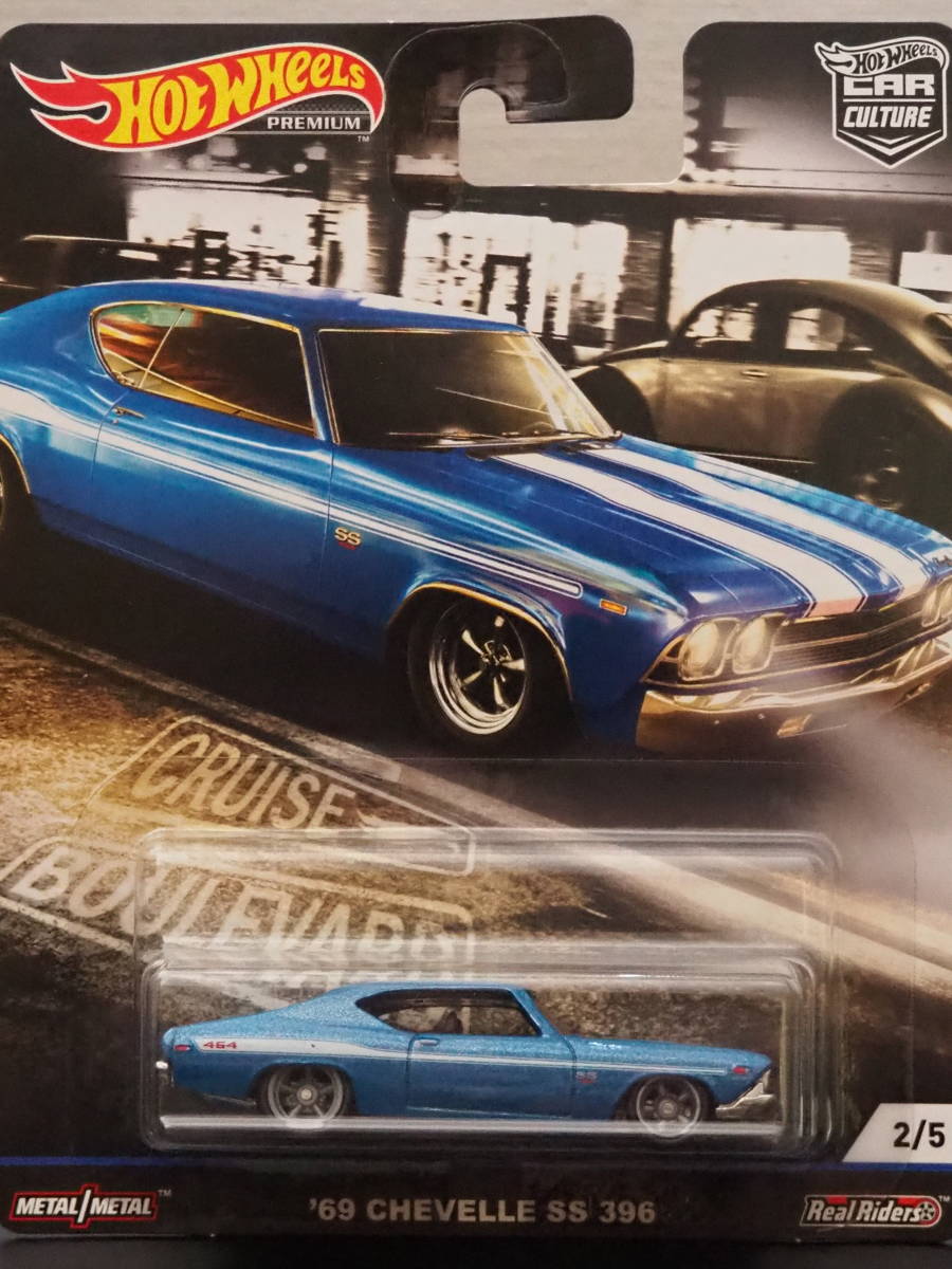 HOT WHeeL 69 CHEVROLET CHEVELLE SS 396 青 メタリック カラー シボレー シェベル ミニカー RealRiders METAL / METAL ホットウィール_画像1