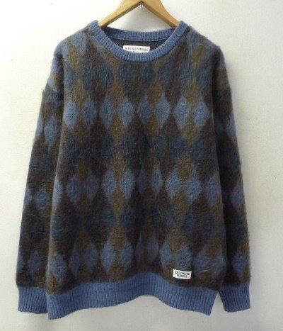 ◆WACKOMARIA ワコマリア 21aw 美品 希少 DIAMOND MOHAIR ダイアモンド　モヘア　ニット　セーター NAVY サイズL_画像1