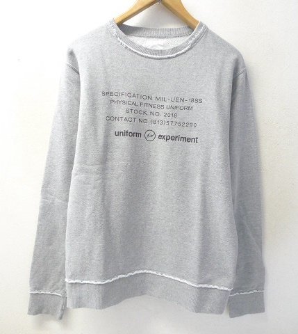 ◆uniform experiment fragment INSIDE OUT PHYSICAL FITNESS CREW NECK SWEAT スウェット UE-180042 グレー サイズ1