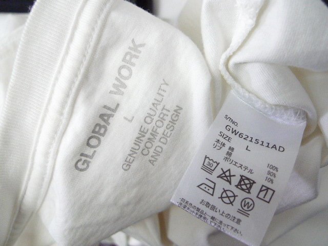 ◆GLOBAL WORK グローバルワーク クルーネック 無地 ベーシック カットソー ロンT Tシャツ 白 サイズL_画像4