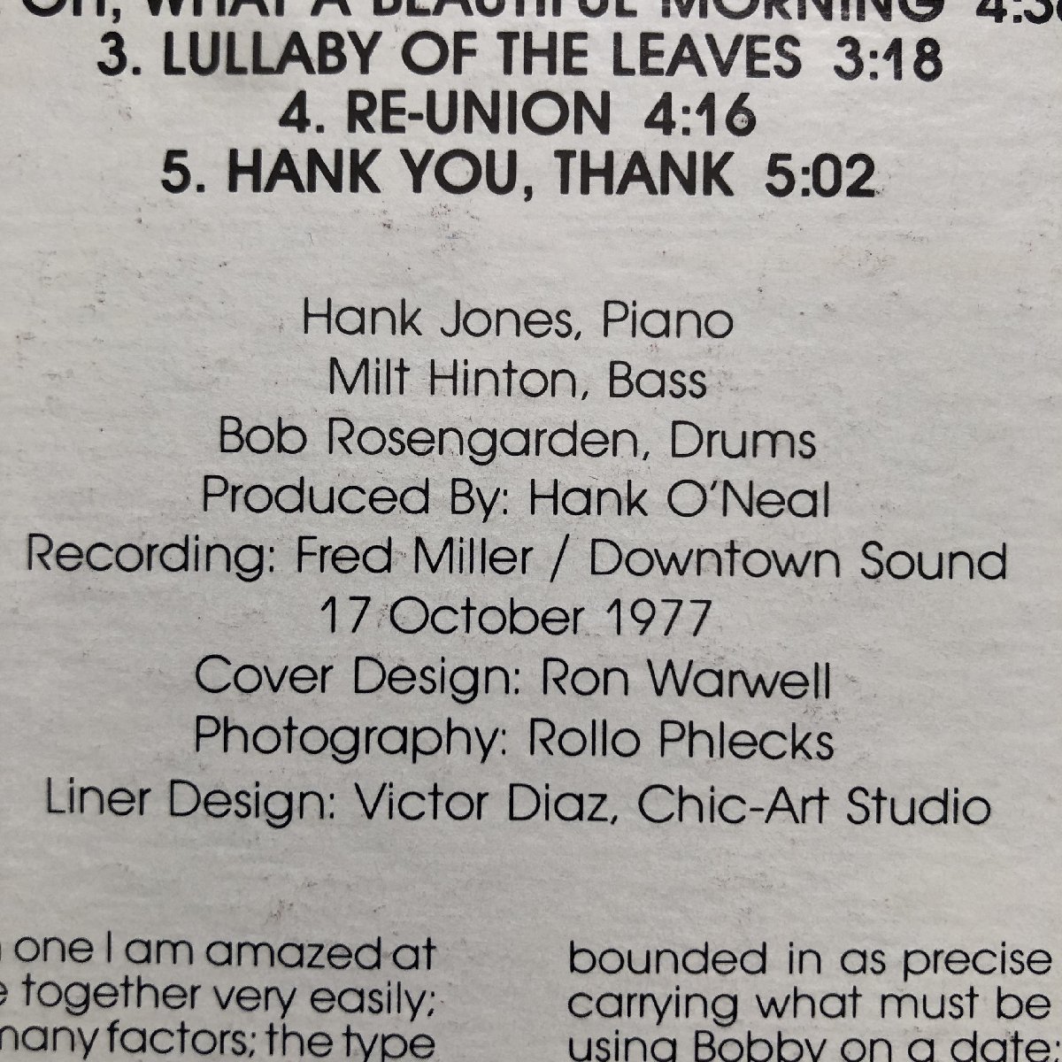 原信夫Collection 美盤 1977年 米国 本国オリジナルリリース盤 Milt Hinton / Bob Rosengarden / Hank Jones LPレコード The Trio_画像6