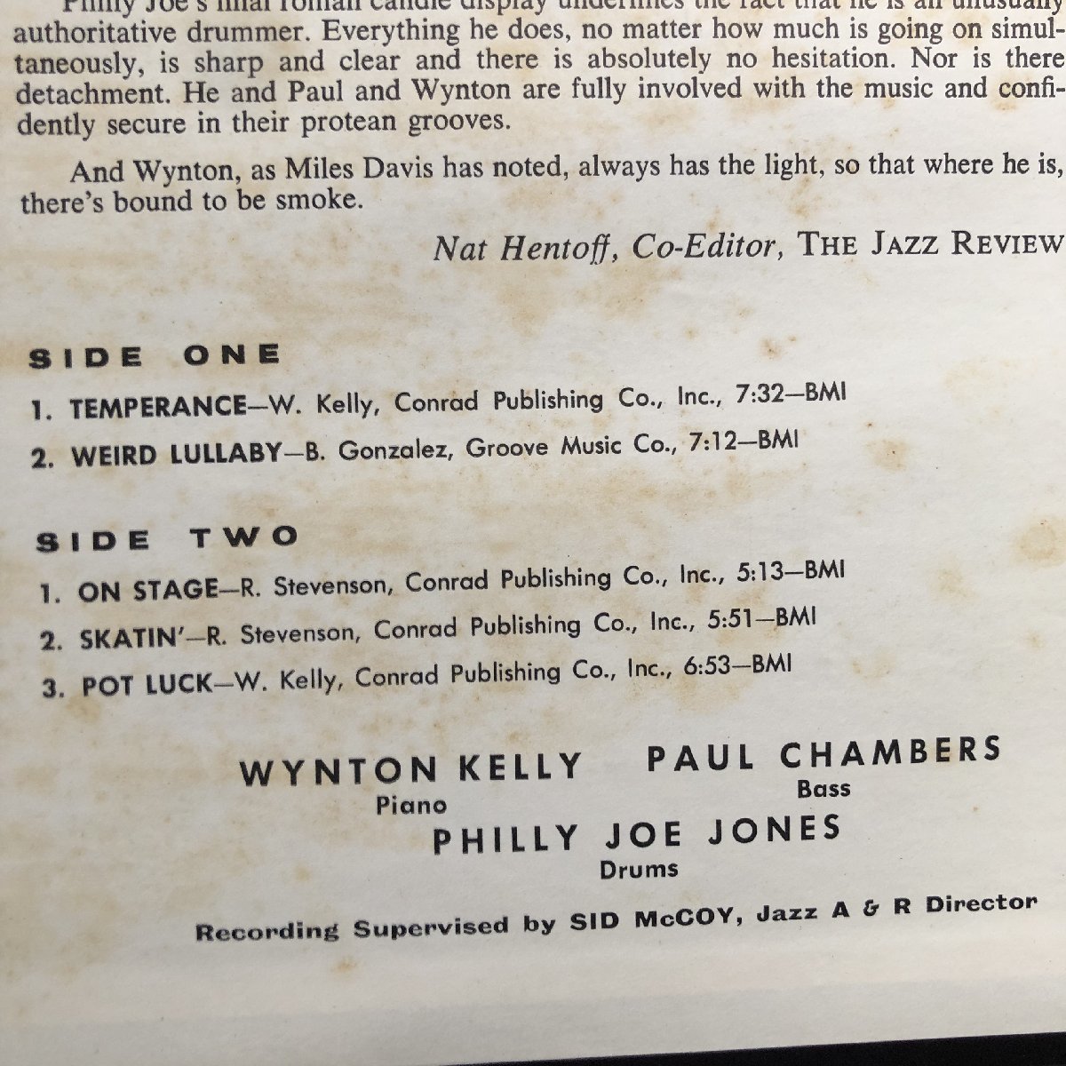 美盤 VJLP-3011 米国 本国盤 ウィントン・ケリー Wynton Kelly LPレコード Kelly At Midnite Paul Chambers, Philly Joe Jones_画像6