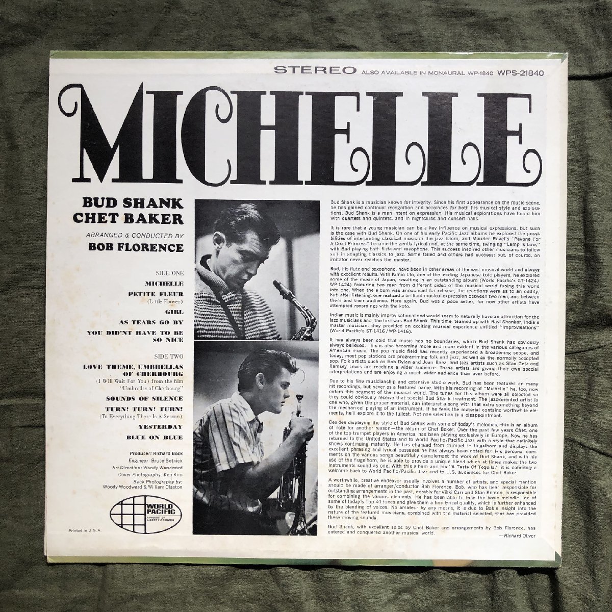 原信夫Collection 傷なし美盤 良ジャケ 激レア 1966年 米国 本国オリジナルリリース盤 Bud Shank LPレコード Michelle: Chet Baker_画像2