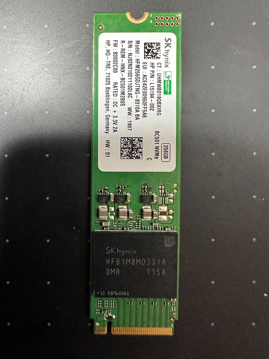 no8 SK hynix BC501 HFM256GDJTNG-8310A M.2 NVMe SSD 256GB 使用705時間 Type2280 80002C00_画像1