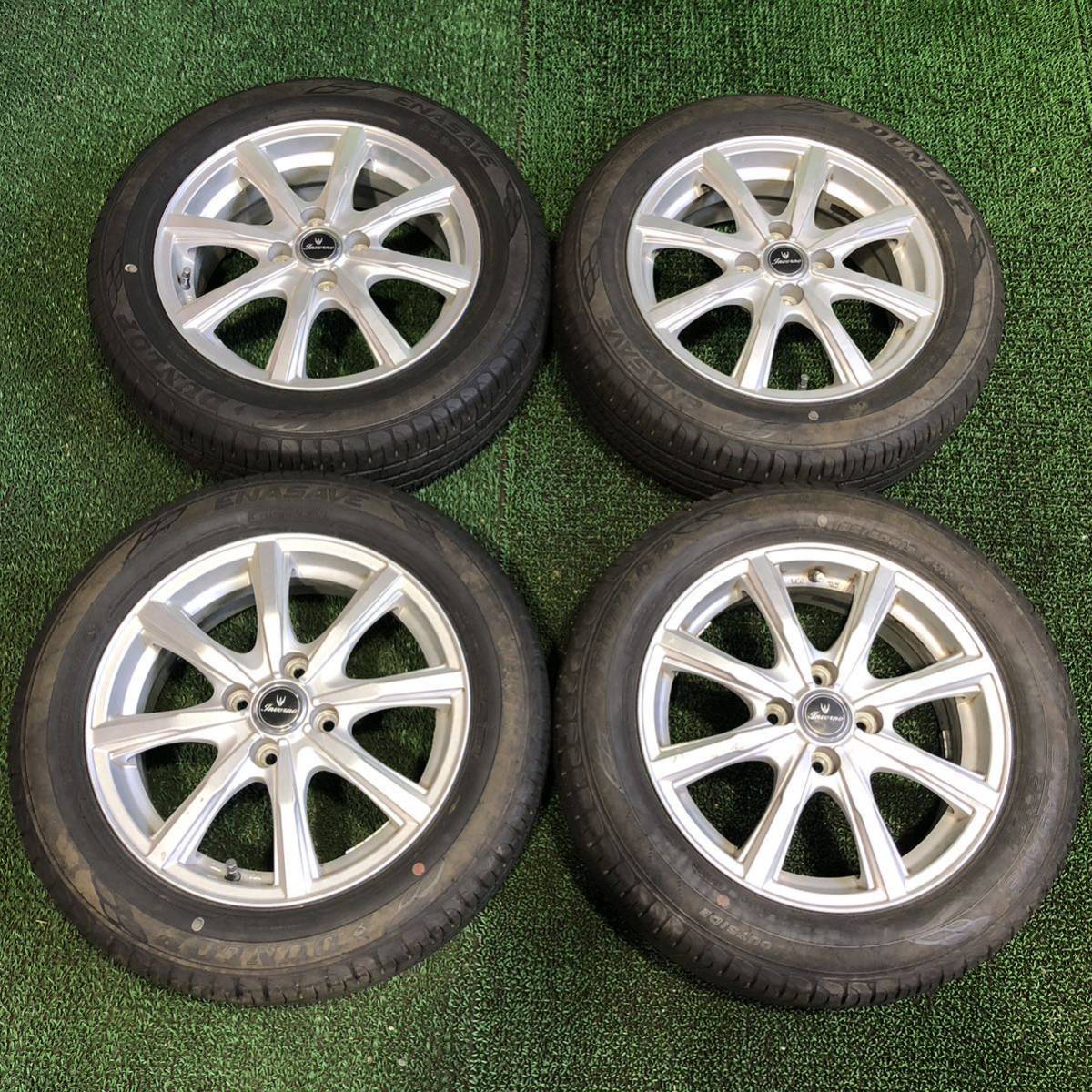 AE419-402バリ山 ダンロップENASAVE EC204【 4本】185/60R15 サマー社外 ホイール15x5.5J +42 PCD 100 4穴 ヤリス アクア等☆1円スタート☆_AE419-185/60R15 夏