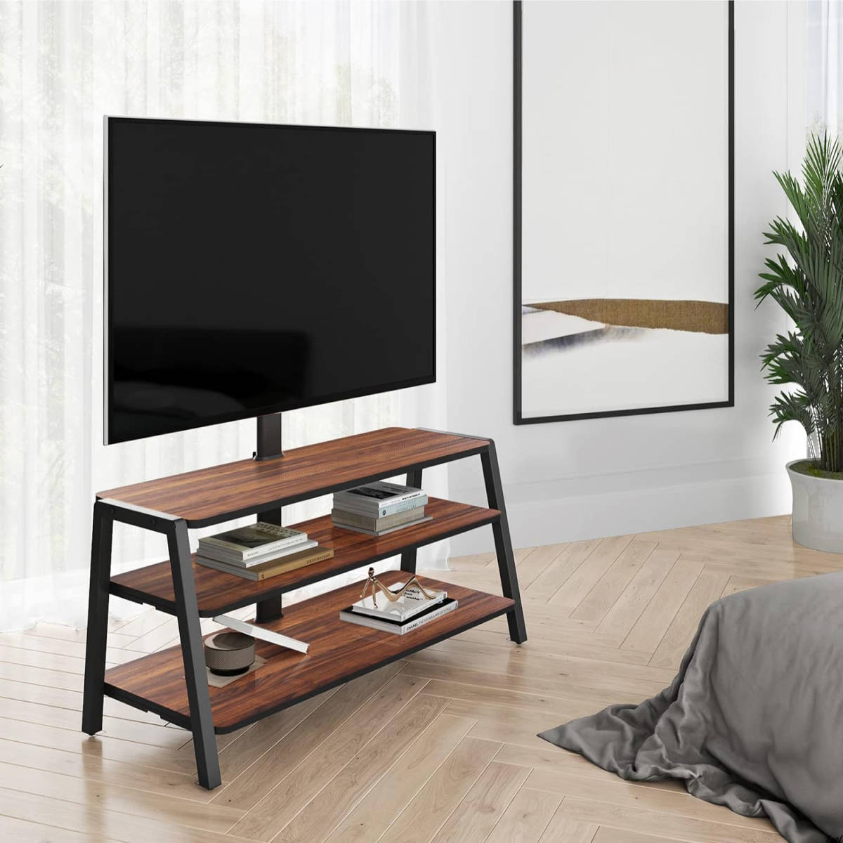 テレビスタンド 37～70インチテレビ対応 高さ調節可能 オーディオラック マウント付き 大容量収納 安定性よい 木製