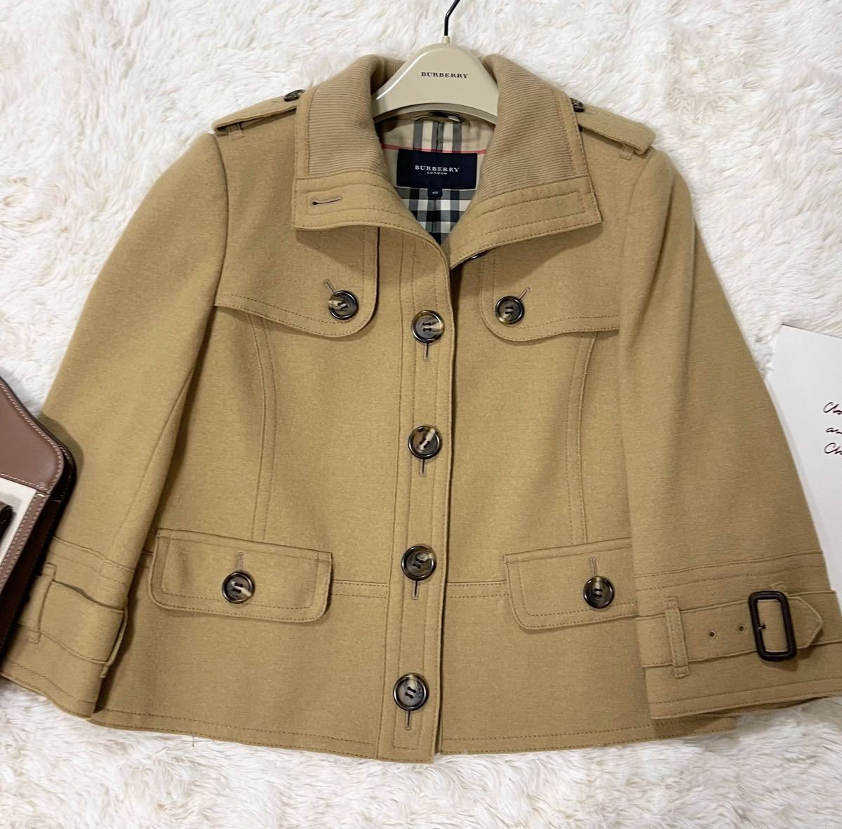 大きいサイズ 美品 BURBERRY バーバリー バーバリーロンドン ウールコート ショートコート ノバチェック 羽織り 旅行 キャメル 40_画像4