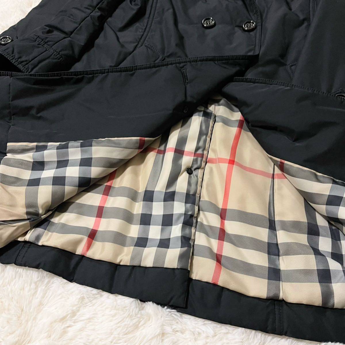 超美品 バーバリー BURBERRY バーバリーロンドン 中綿コート トレンチ ロングコート フォックスファー Aライン ブラック 38_画像7