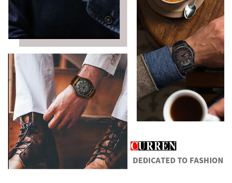 CURREN 8225 メンズ 腕時計 高品質 クオーツ スタイリッシュ デザイン ビジネス ウォッチ レザー バンド カジュアル 時計 BLack ブラウン_画像5