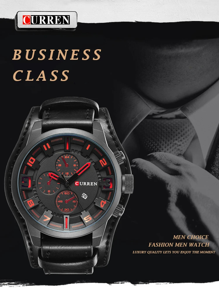 CURREN 8225 メンズ 腕時計 高品質 クオーツ スタイリッシュ デザイン ビジネス ウォッチ レザー バンド カジュアル 時計 BLack ブラウン_画像2