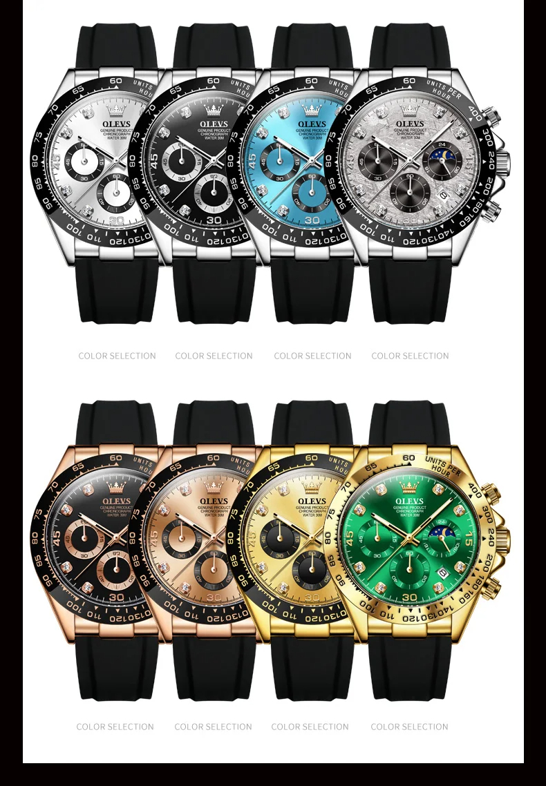 OLEVS メンズ 腕時計 2875 高品質 クオーツ カジュアル スポーツ 時計 シリコン バンド ウォッチ シルバー × ブルー