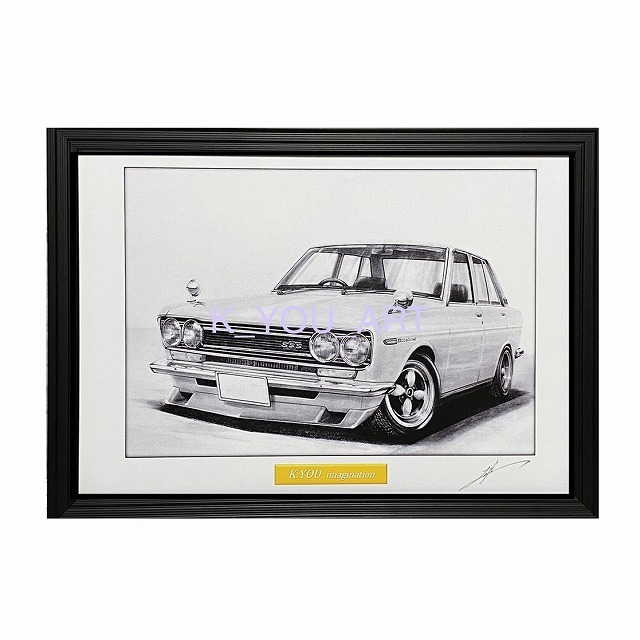  Nissan NISSAN 510 Bluebird [ pencil sketch ] famous car old car illustration A4 size amount attaching autographed 