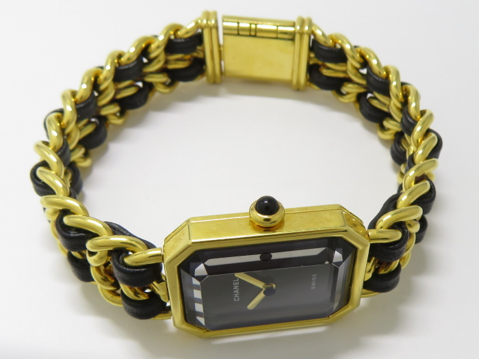 [ used ]CHANEL wristwatch Premiere L wristwatch quarts GP leather black face H0001