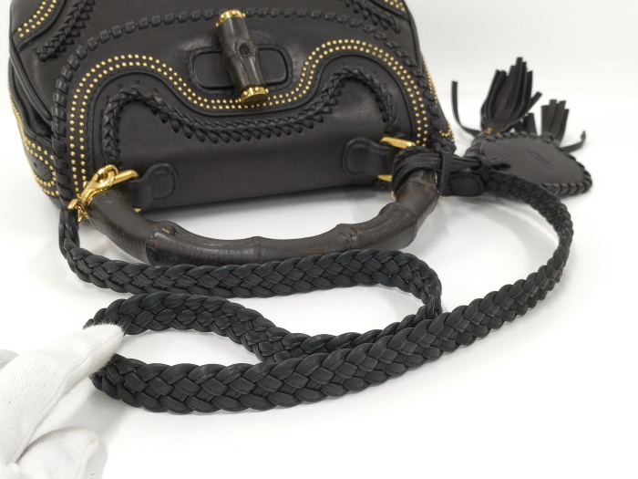 【中古】GUCCI ショルダーバッグ ハンドバッグ ニューバンブー フリンジ レザー ブラック 263970_画像5