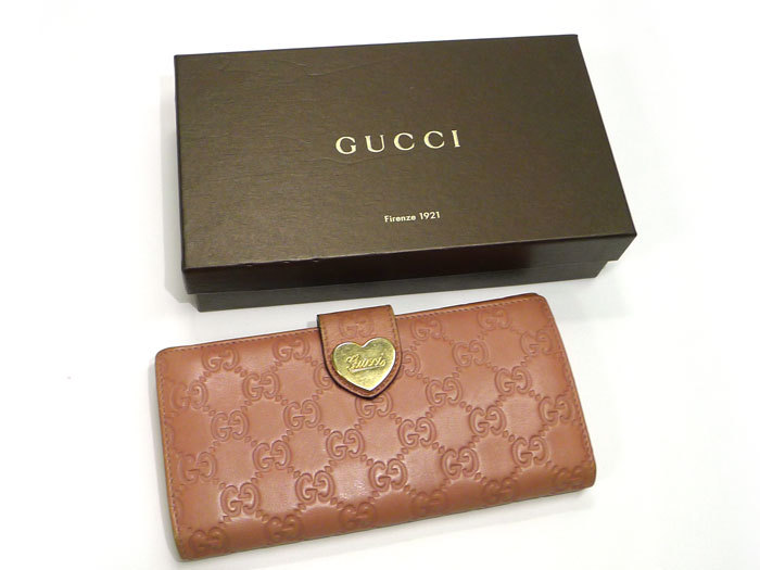 【中古】GUCCI 二つ折り 長財布 ラブリー ハート グッチシマ レザー ピンク 203550_画像9