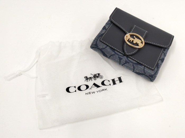 【中古】COACH シグネチャー 二つ折り財布 キャンバス ネイビー系 C4103_画像10