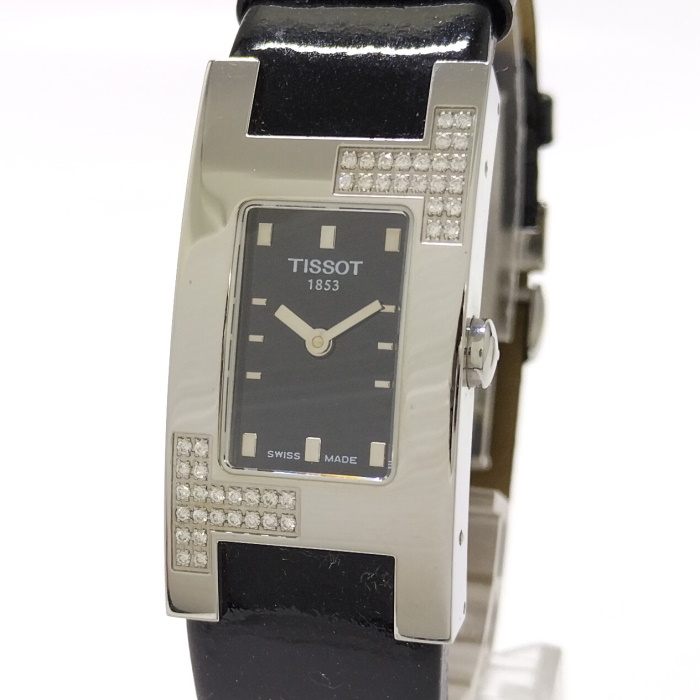 2024年おすすめのアイテム満載 クオーツ 腕時計 レディース 【中古】TISSOT SS L614.111/44 ブラック文字盤 レザー ティソ
