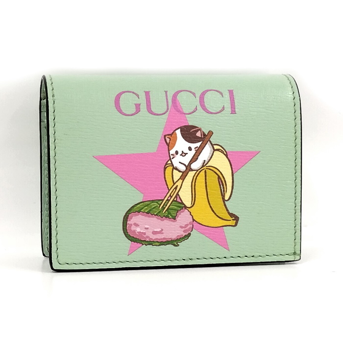 海外激安通販サイト GUCCI 二つ折り 財布 ばなにゃ コラボ 桜餅 レザー