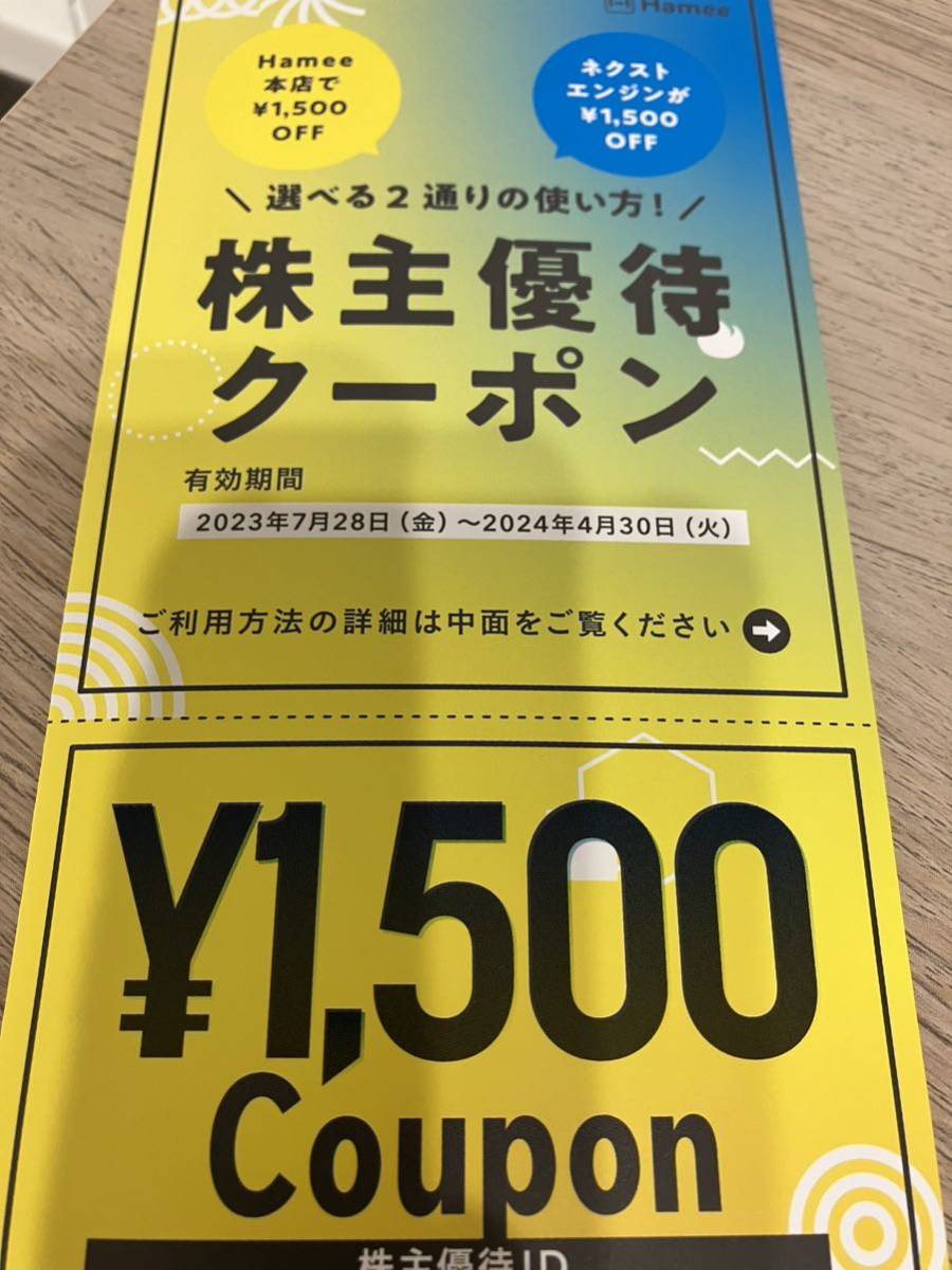 Hamee 株主優待クーポン 1枚　4月末期限_画像1