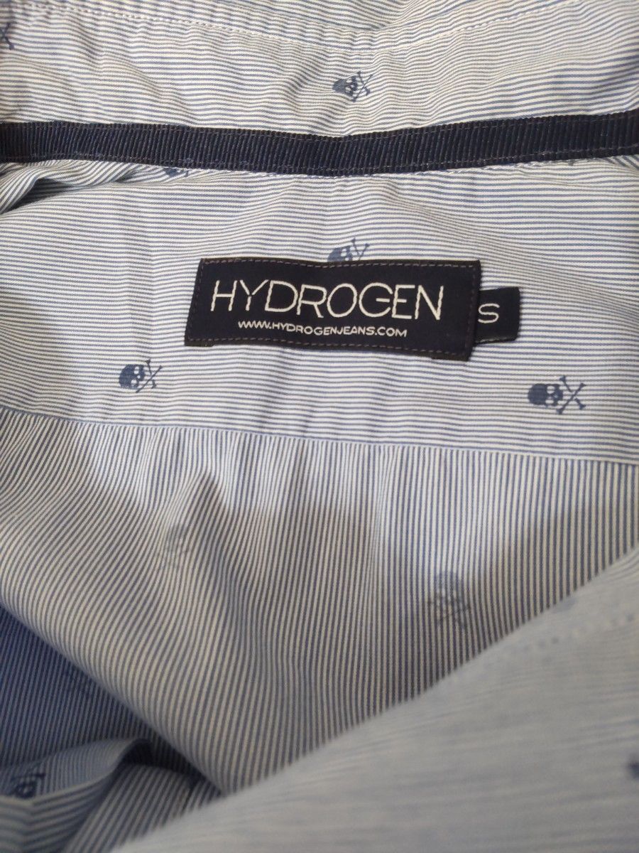 HYDROGEN ハイドロゲン メンズ 長袖シャツ Sサイズ ストライプ ドクロ スカル ブルー系
