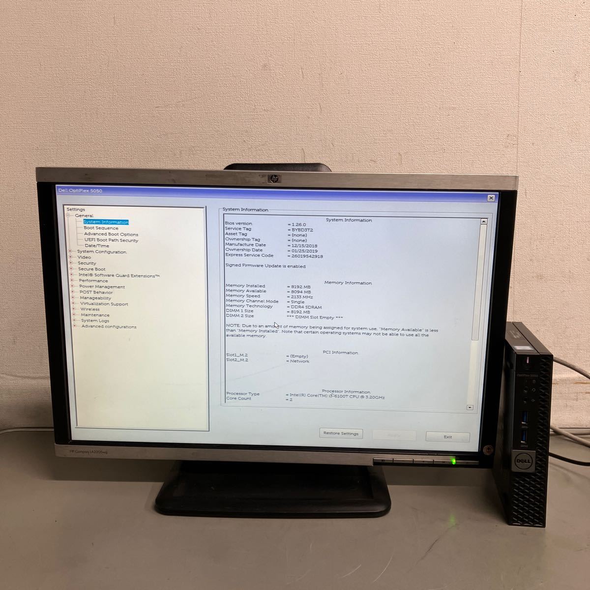 K138 DELL ミニパソコン　Optiplex 5050 D10U Core i3-6100T メモリ　8GB_画像1