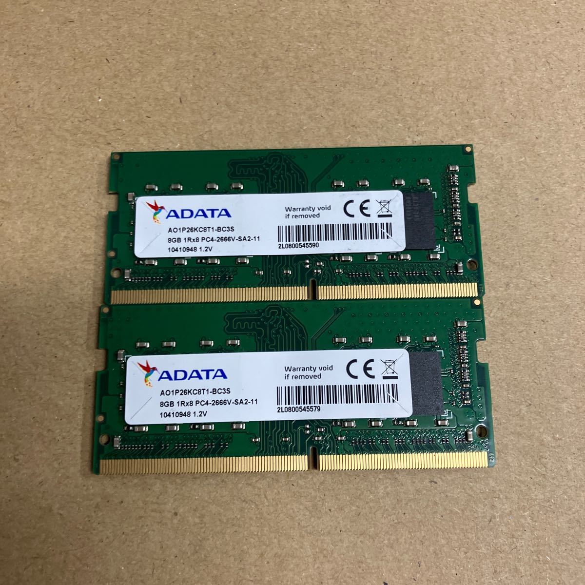 N193 ADATA ノートPCメモリ 8GB 1Rx8 PC4-2666V 2枚_画像1