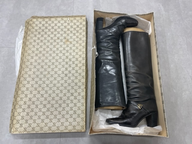 FS1698 GUCCI ロングブーツ ヴィンテージ オールドグッチ 表面所々スレキズ有り 36 BLK レザー_画像1