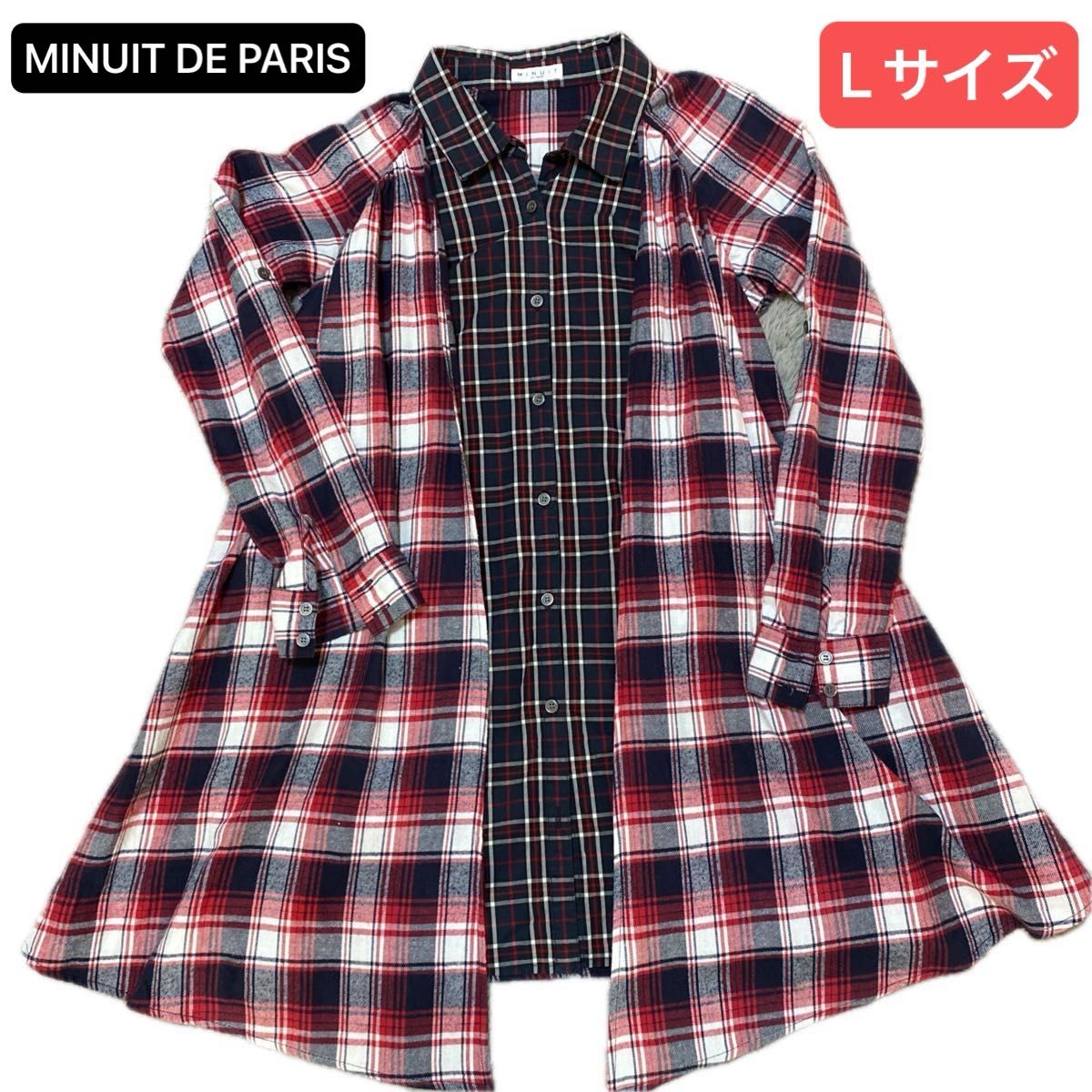 MINUIT DE PARIS レディース 重ね着タイプのチェックシャツ Lサイズ レイヤード