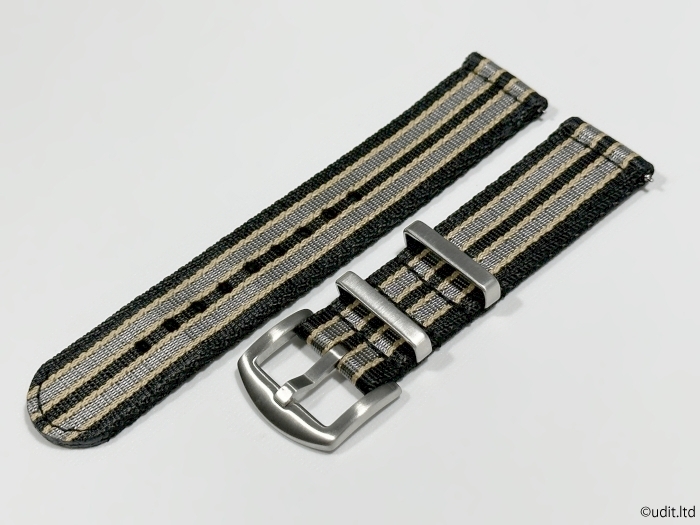 ラグ幅:22mm 高品質 分割 NATO ストラップ 腕時計ベルト ブラック グレー ベージュ ファブリック 二重編み込み DBHの画像1
